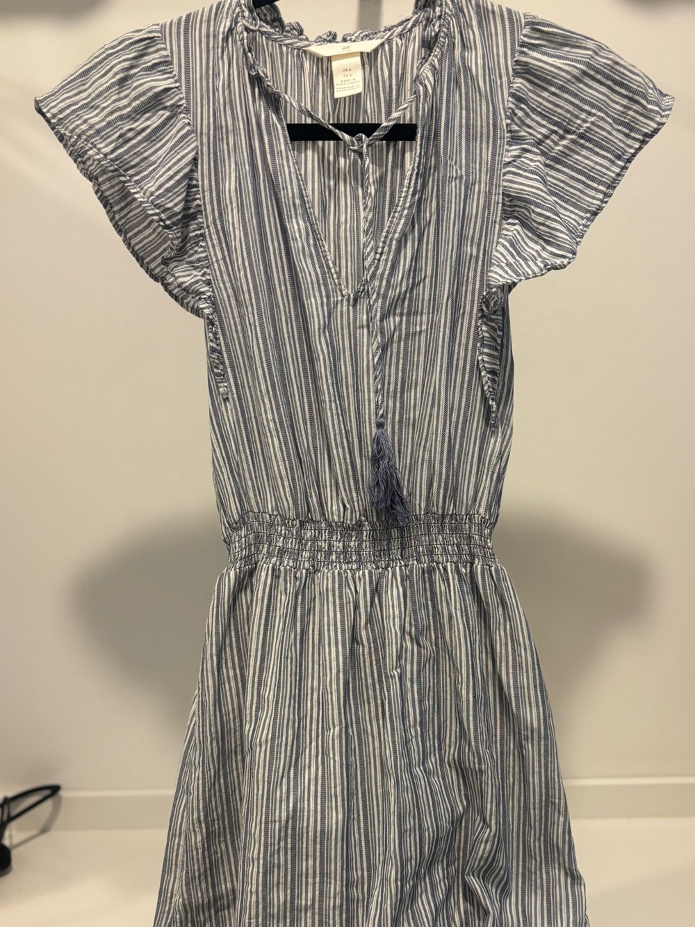 H&M Striped Blue & White Dress with Tassel Tie